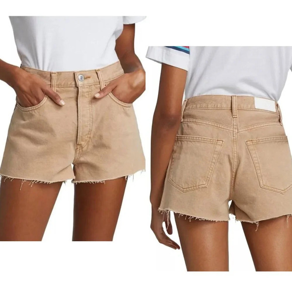 Re/done 70s High Rise Denim Shorts in Washed Khaki/Light Brown - 27429 - Picture 1 of 7